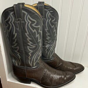 Justin Cowboy Boots Mens 12E Lizzard Western Brown Gray Tops Style 8327 USA Made